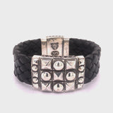 Silver Leather Bracelet PYRAMIDES and DOMES and SHIELD Box Lock 22