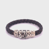 Silver-Leather Bracelet LILY Faceted Boxlock with METEORITE for 10mm leather