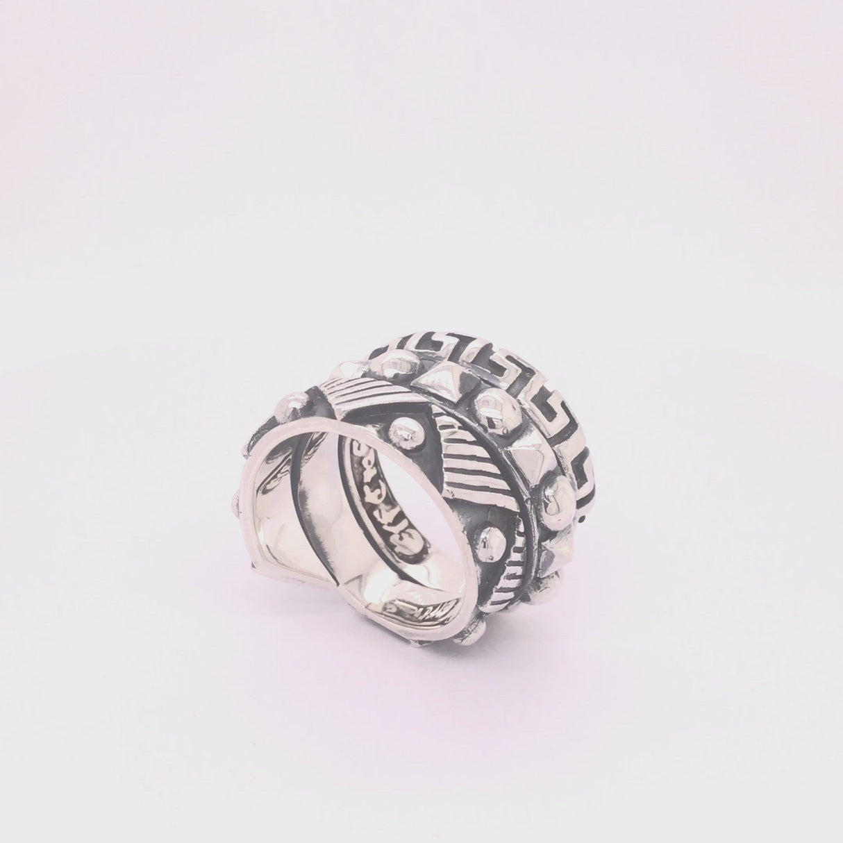 Silver Ring Spiral PYRAMIDES and DOMES and Meander