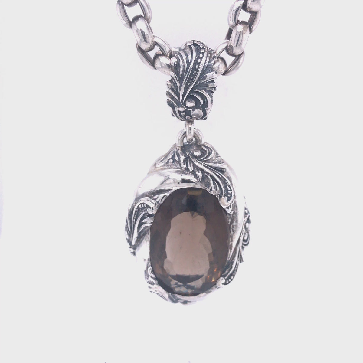 Silver Pendant Oval MAGIC PLANT and Stone