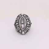 Silver Ring NAVETTE Stone GARDEN AT NIGHT Holder and Band