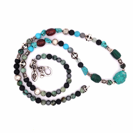 ROCKS and BEADS Necklace with Silver Tubes and Balls
