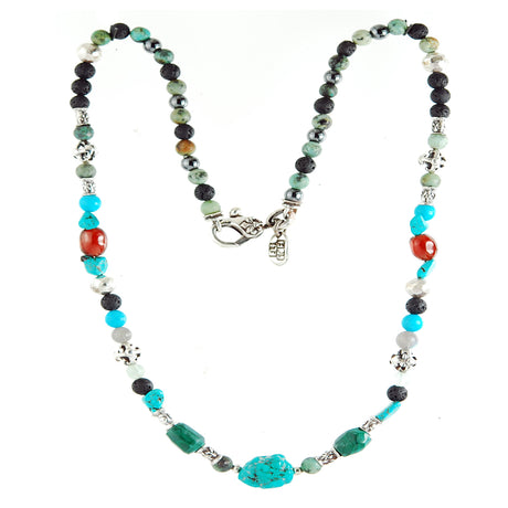 ROCKS and BEADS Necklace with Silver Tubes and Balls