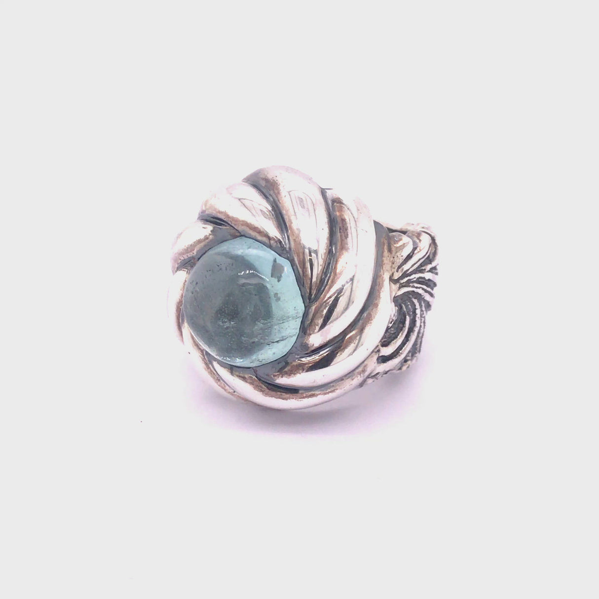 Silver Ring MAGIC PLANT Band and Aquamarine in SPIRAL Holder