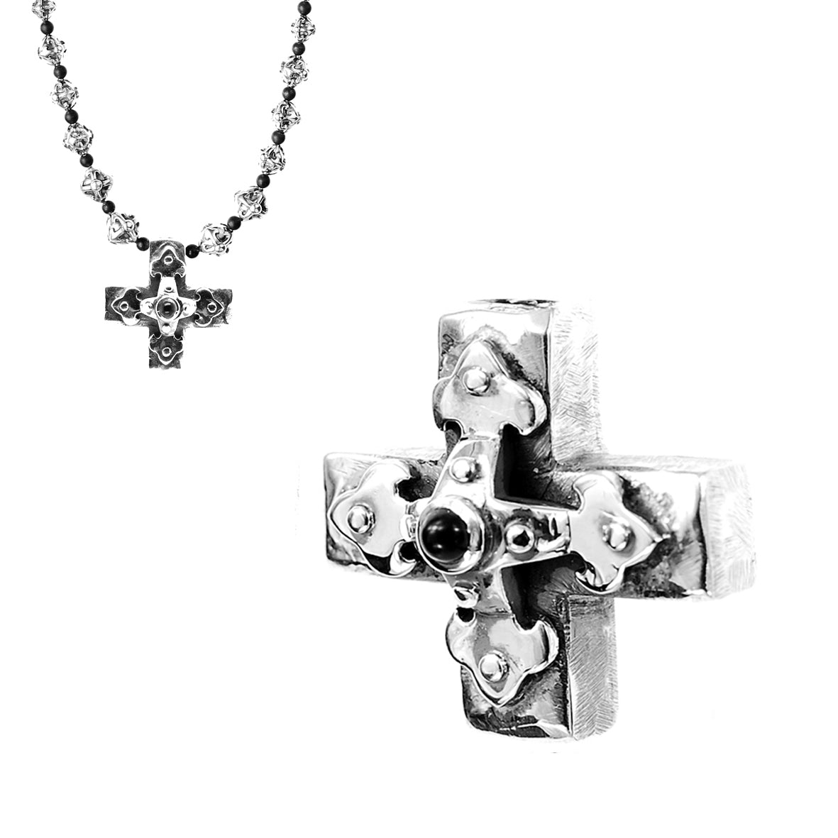 Silberner Anhänger, griechischer Kreuzkörper mit Loch und KLINGENKREUZ 34