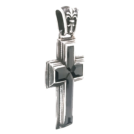 Silver Pendant ELFIN FRAME CROSS with Stone Inlay and Lily Loop
