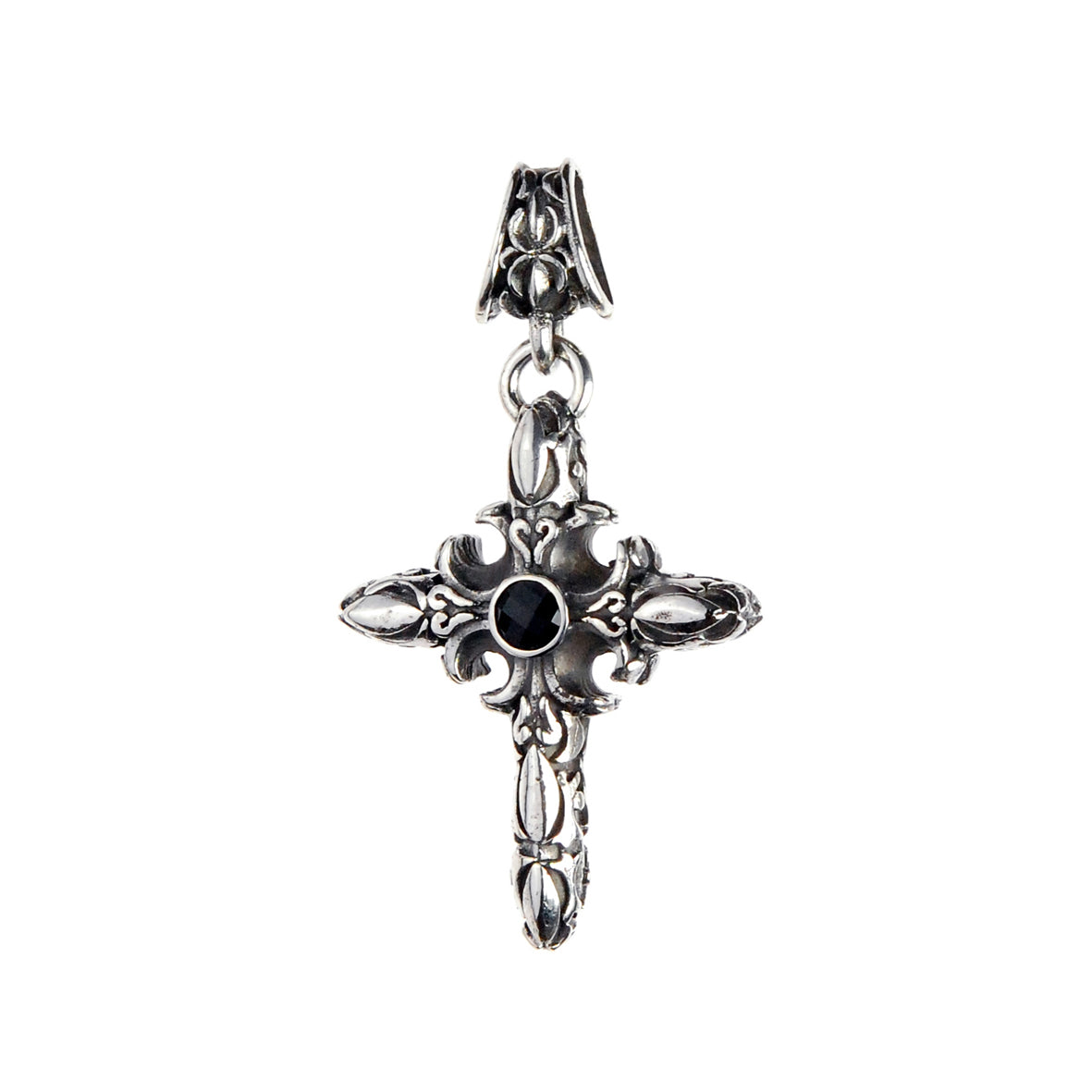 Silver Pendant CRESCENT CROSS in GARDEN AT NIGHT