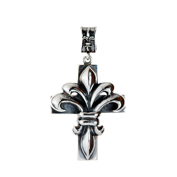 Silver Pendant LILY ON CROSS Large