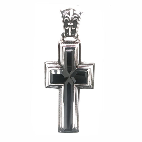 Silver Pendant ELFIN FRAME CROSS with Stone Inlay and Lily Loop