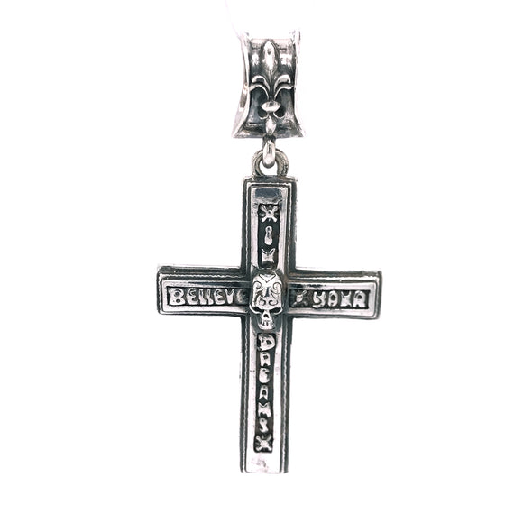Silver Pendant CROSS with SKULL and BELIEVE IN YOUR DREAMS