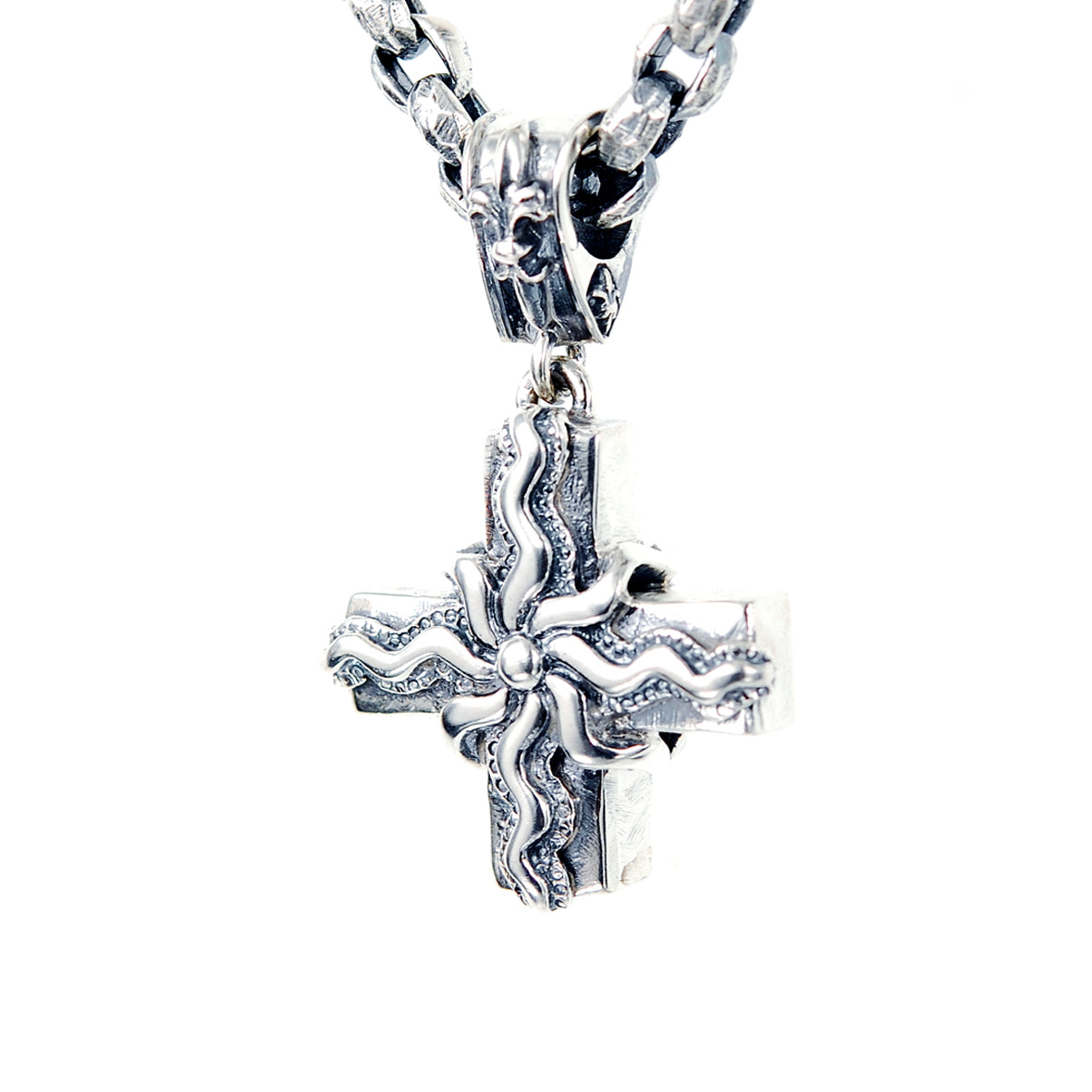Silver Pendant Greek Cross Body with Elfin SUN