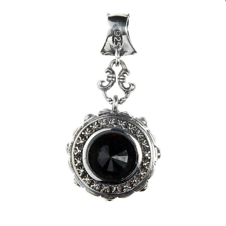 Silver Pendant Round with Pyramides Sides and M-Stars Top