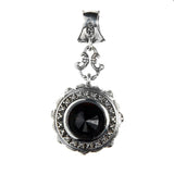 Silver Pendant Round with Pyramides Sides and M-Stars Top