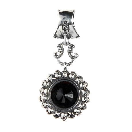 Silver Pendant Round with Pyramides Sides and Pyramides Top and Stone