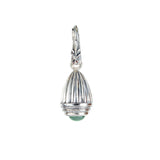 Silver Pendant Elfin King Striped Bell with Round Stone and Lily Hook Green