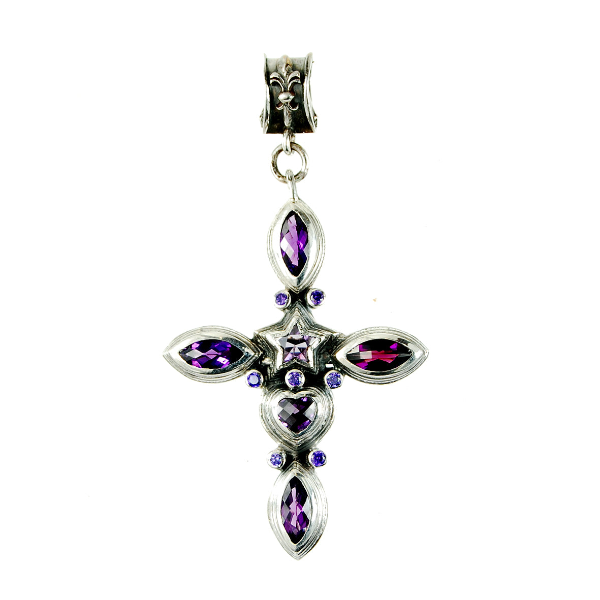 Silver Pendant Navette and Star and Heart Cross