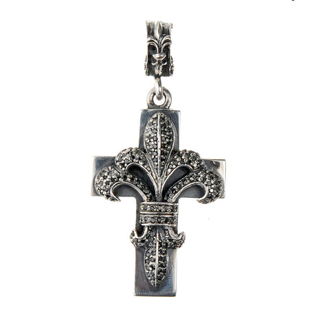 Silver Pendant LILY ON CROSS M Pave