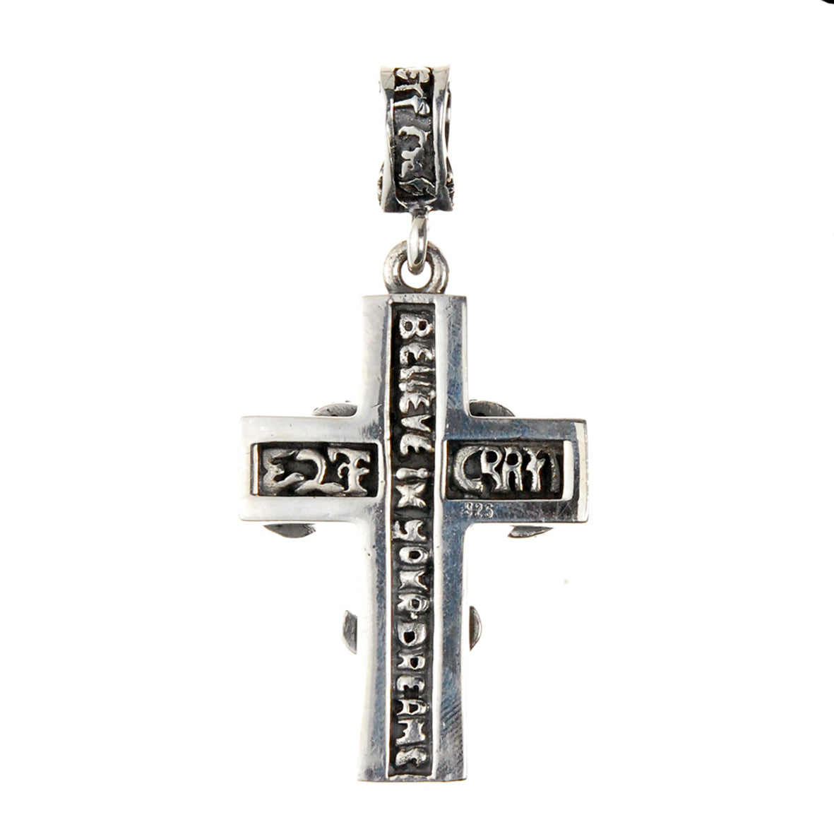 Silver Pendant LILY ON CROSS M Pave Diamond Black