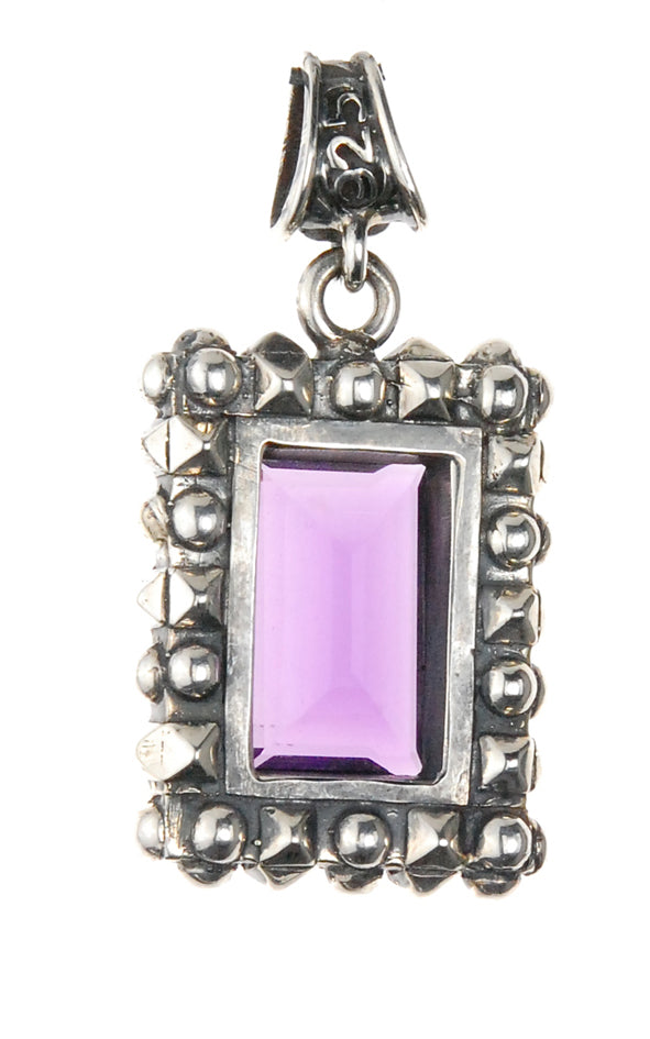 Silver Pendant Rectangular with Pyramides Sides and Pyramides Top and Stone