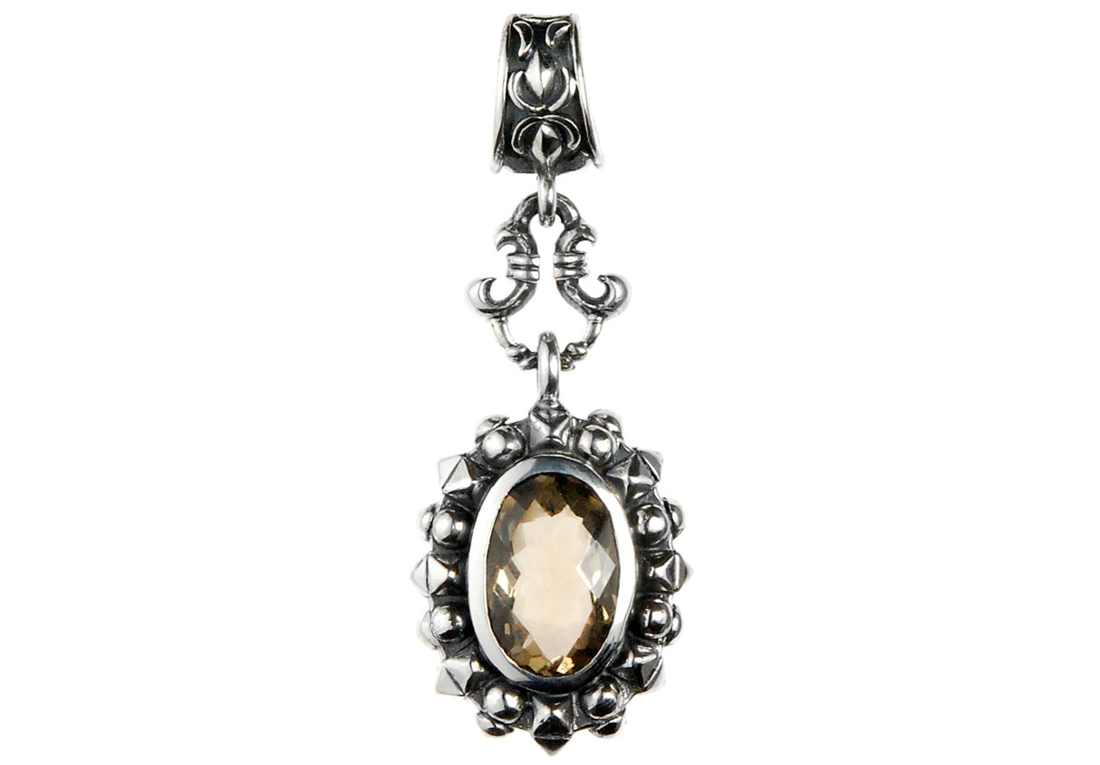 Silver Pendant Oval with Pyramides Sides and Pyramides Top and Stone