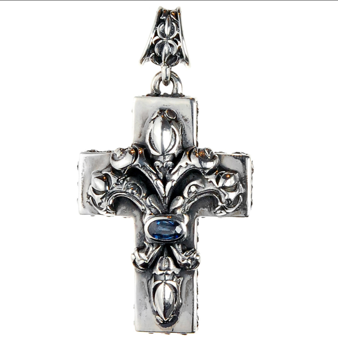 Silver Pendant LILY on CROSS Garden at Night M-Star Sides