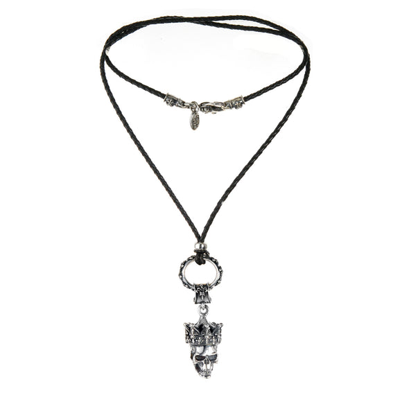 Silver Leather Neckband and Pendant with GaN Ring and and 