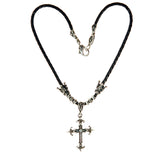 Silver Leather Neckband LILY BEAMS CROSS and Crown Tubes