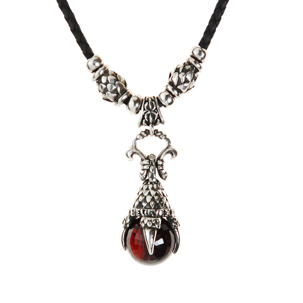 Leather Neckband with Silver Tubes and DRAGON CLAW Pendant