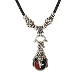 Leather Neckband with Silver Tubes and DRAGON CLAW Pendant