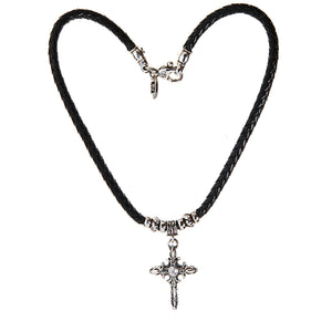 Leatherband with Silver GARDEN AT NIGHT Cross and Silvertubes Karabiner xs