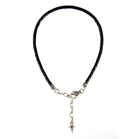 Silver Leather NECKBAND Plain with Navette Chain and LILY xs and Silver Carabiner 6