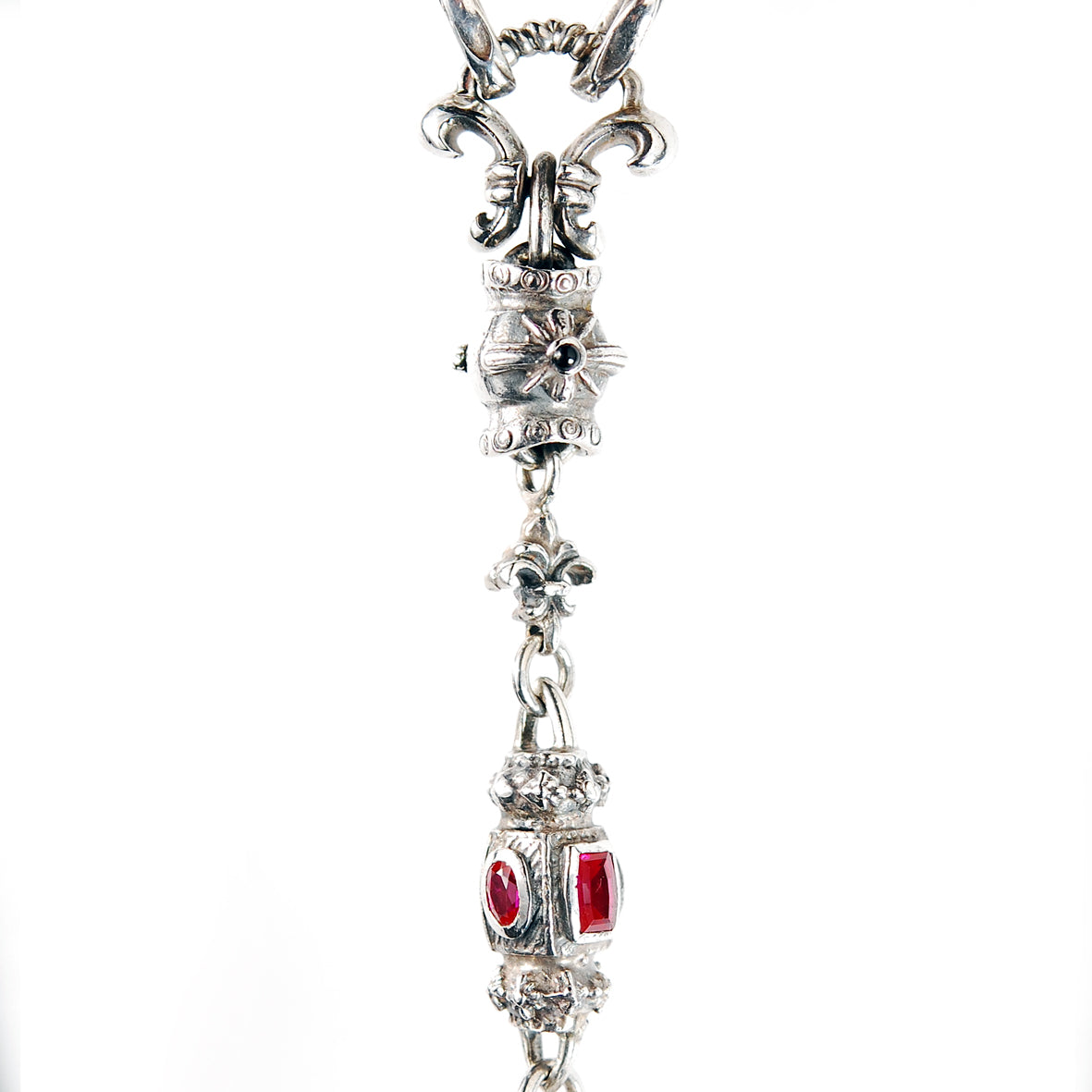 Silver Fetish Chain Navette Malteser Crescent M-star with Bell Crown Holder Stone