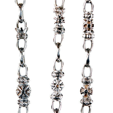 Silver Fetish Chain Navette Malteser Crescent M-star with Bell Crown Holder Stone