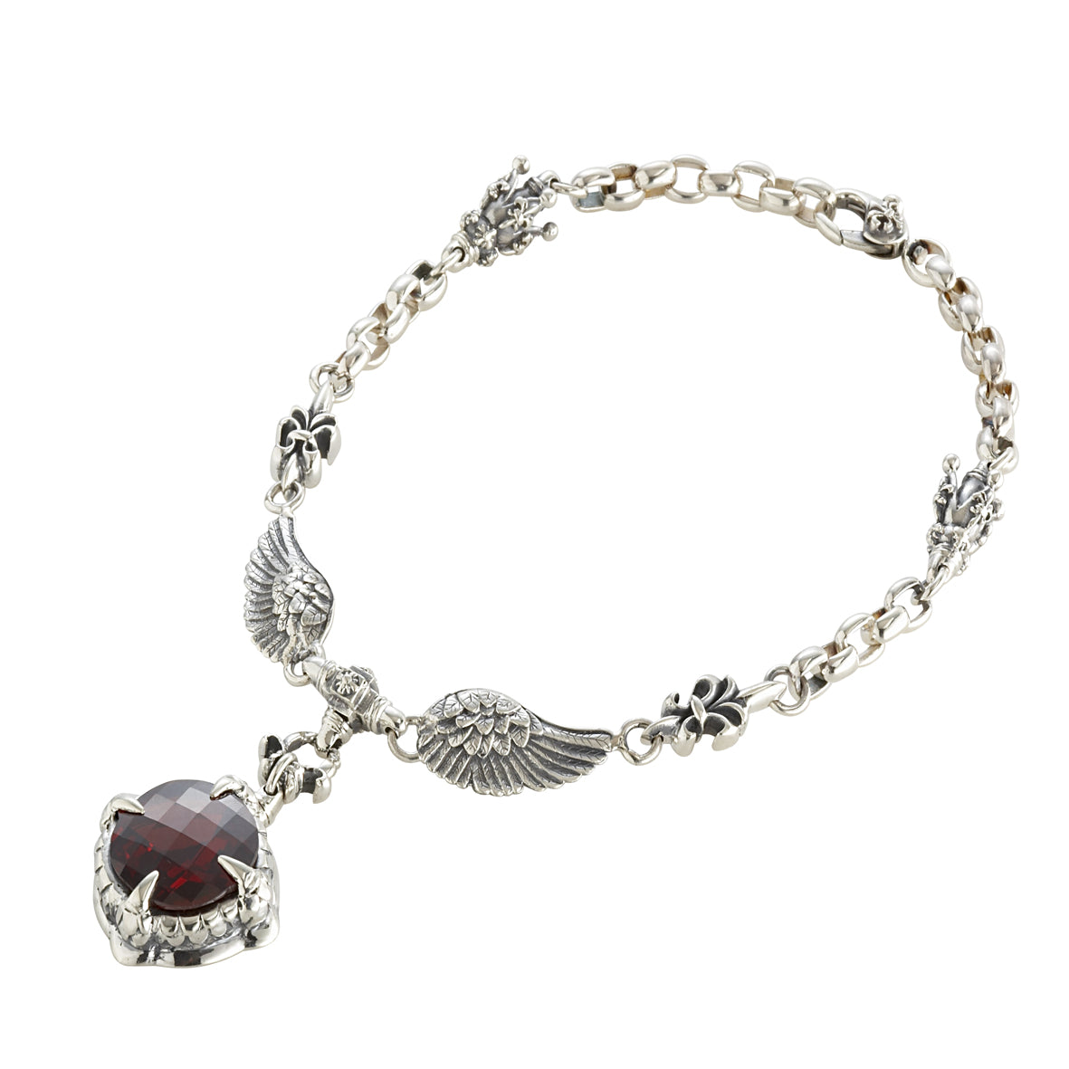 Silver Neckchain LILIES Crowns Wings DRAGON STONE L