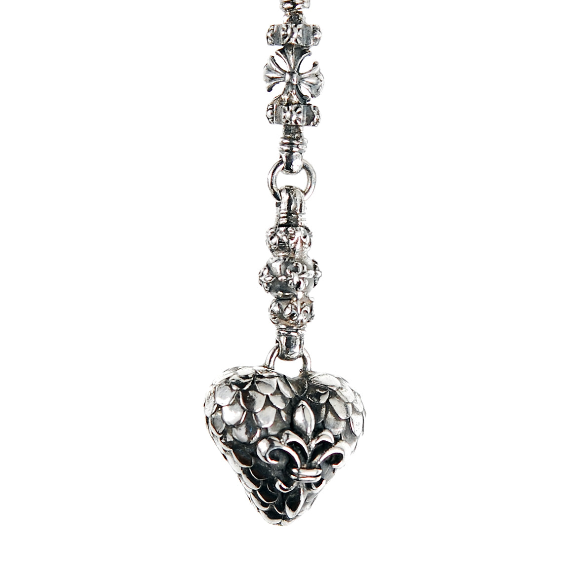 Silver Fetishchain Dragon HEART with Lilies and Crowns