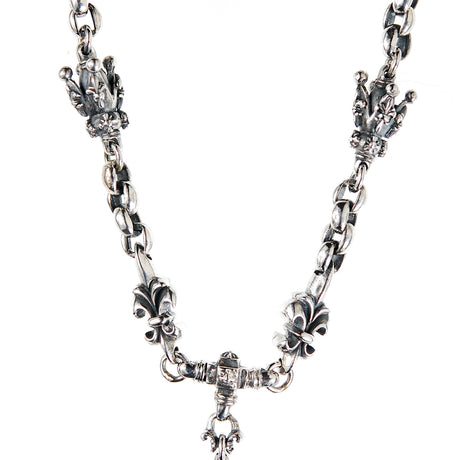 Silver Fetishchain Dragon HEART with Lilies and Crowns