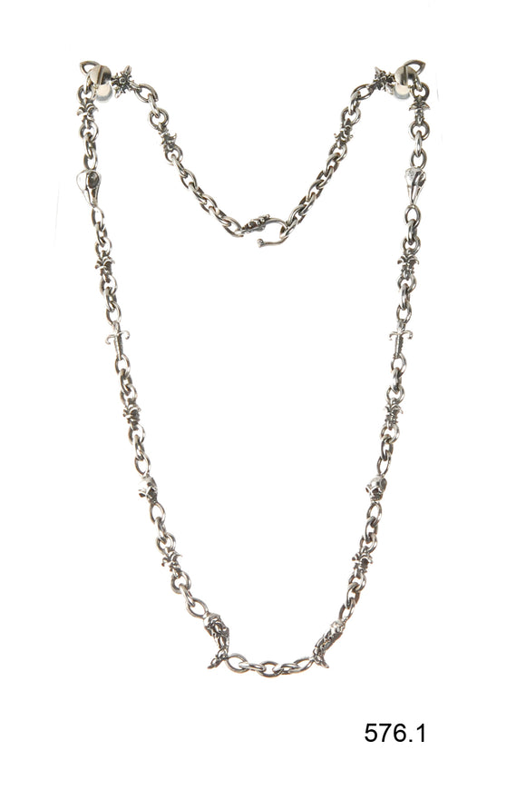 Silver Necklace HORNS with LILIES Eagle Skulls and Stars