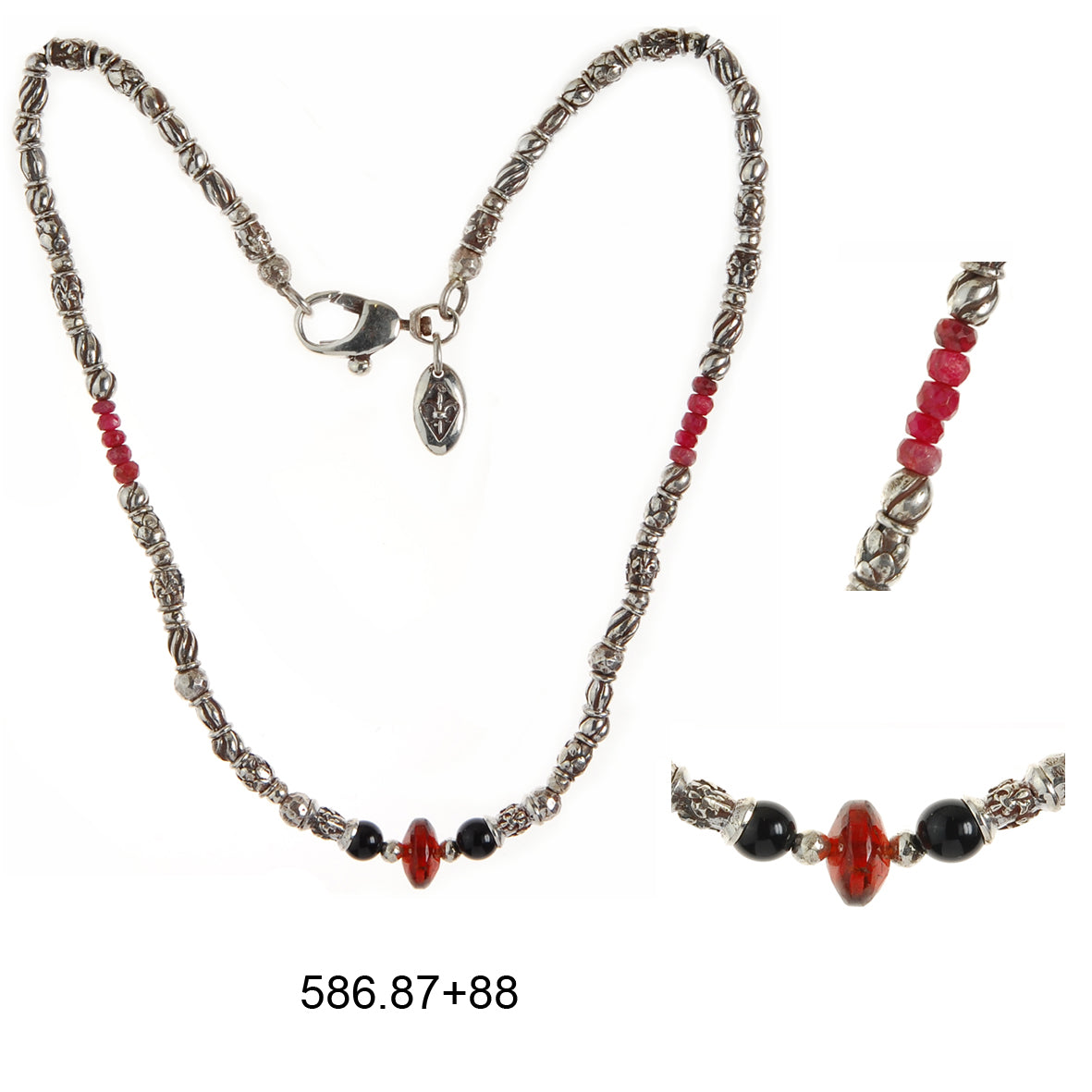 Silver Necklace ELFIN TUBES with Garnet Rock and Rubies