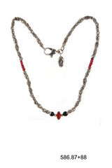 Silver Necklace ELFIN TUBES with Garnet Rock and Rubies