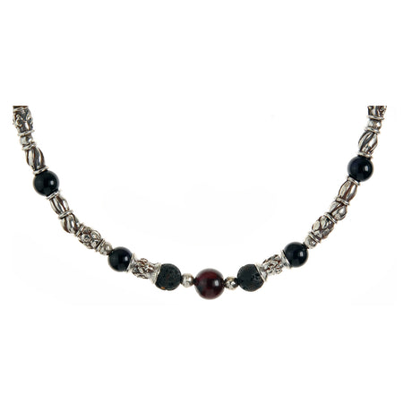 Silver Neckchain Mini TUBES with Decor and Stone beads