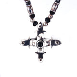 Silver Necklace Tubes with SMITH CROSS Body and Beads and Blades Cross Balls