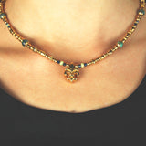 Silver Neckchain Rough TUBES and LILY Gold plated and Fine Stones