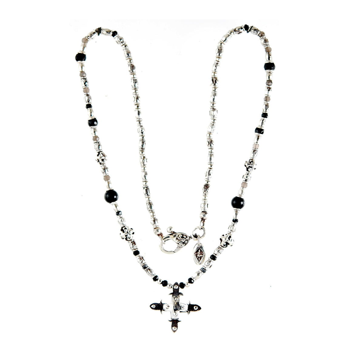 Silver Necklace Tubes with SMITH CROSS Body and Beads and Blades Cross Balls