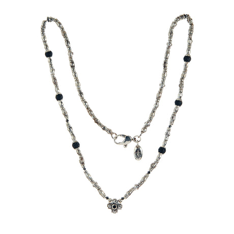 Silver Neckchain Rough Tubes PLAIN CROSS with LAVA and Black DIAMOND Beads