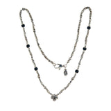 Silver Neckchain Rough Tubes PLAIN CROSS with LAVA and Black DIAMOND Beads