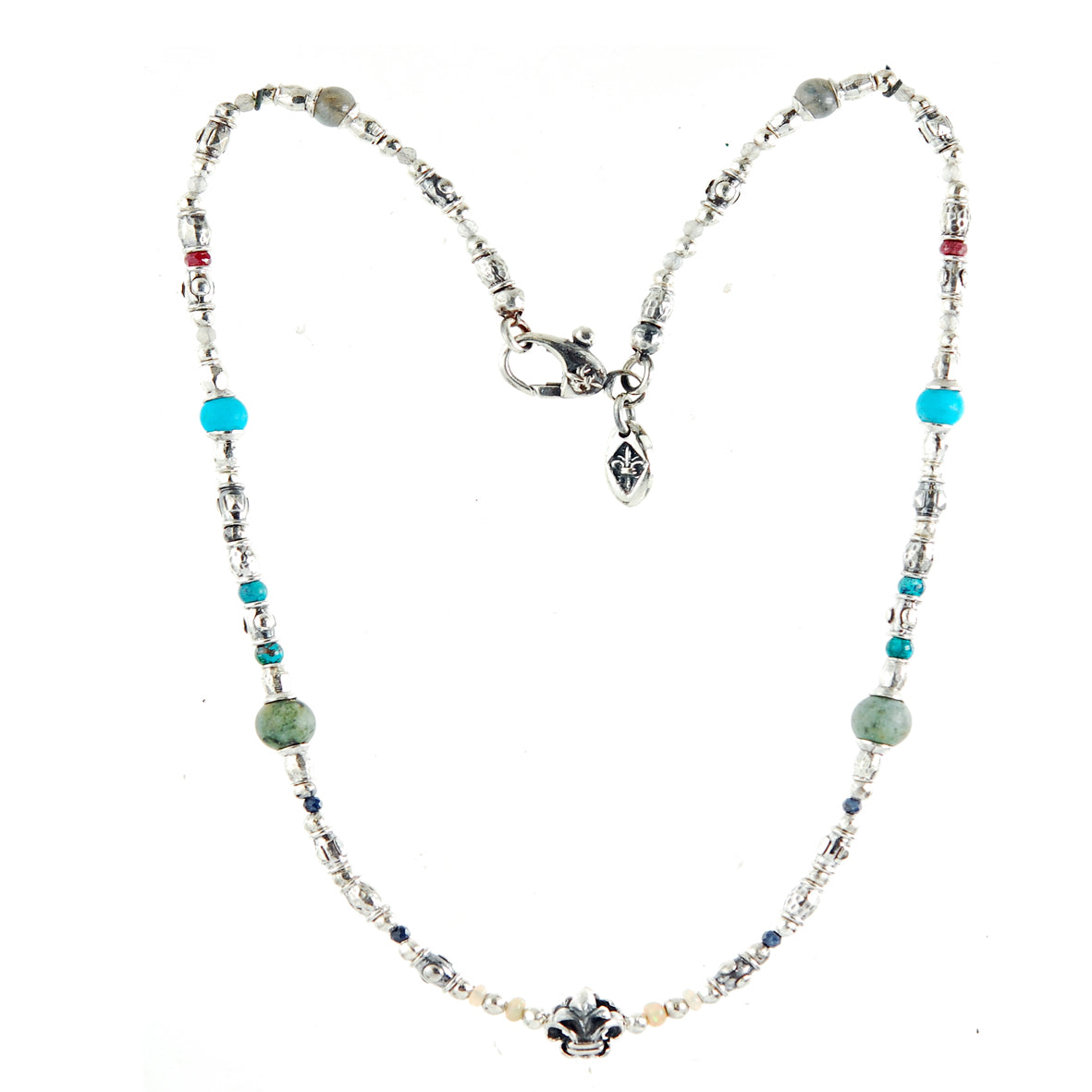 Silver Neckchain TUBES and Beads with LILY BALL