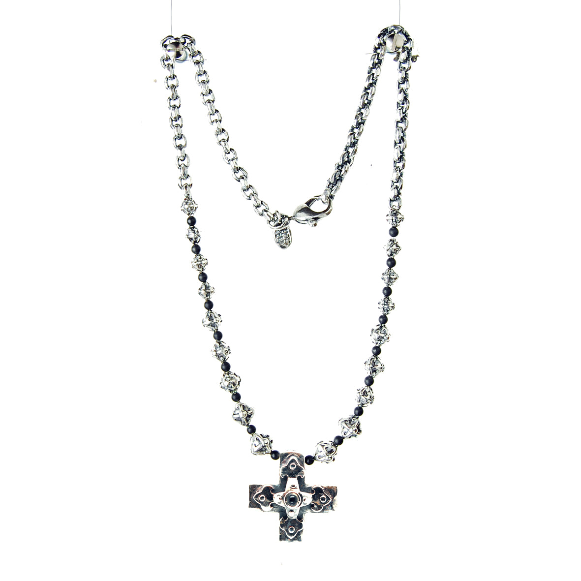 Silver Neckchain PEA s Chain XS Faceted with Blades Cross Beads