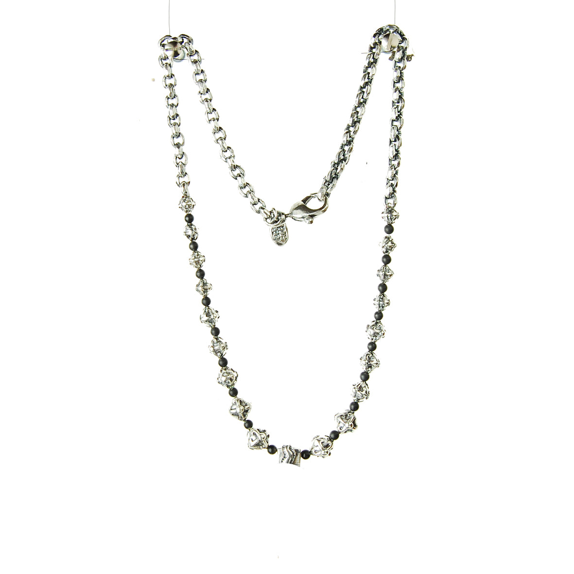 Silver Neckchain PEA s Chain XS Faceted with Blades Cross Beads