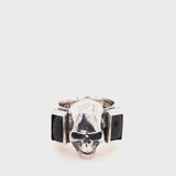 Silver Ring SKULL with Baguette Stones