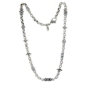 Silber Halskette Fetischkette mit Sternen, Lilien, Sprossen, Kronen